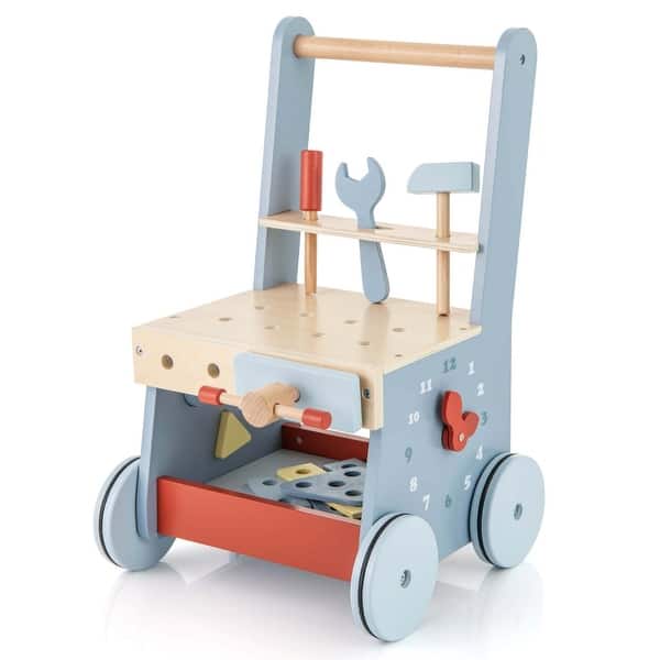 slide 2 of 10, Costway 2-in-1 Wooden Baby Push Walker with Multi-Activity Center & - See Details Blue - See Details