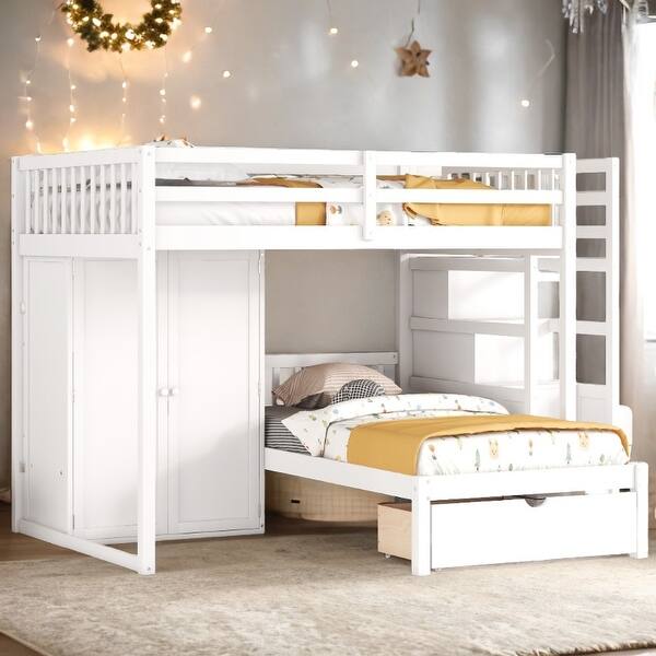 slide 2 of 30, Storage-Savvy Design Full over Twin Bunk Bed with Wardrobe, Drawers White