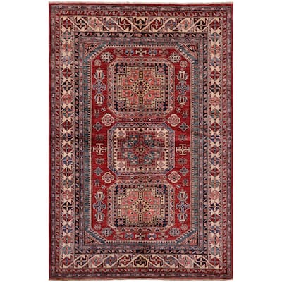 Southwestern Super Kazak Amara Red/Beige Hand Knotted Wool Rug - 4'10'' x 6'6''