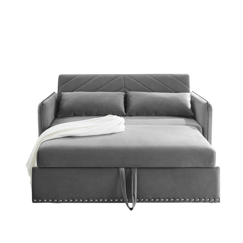 Velvet Convertible Sleeper Sofa Bed with 3-Level Adjustable Backrest, USB Port, and Side Pockets