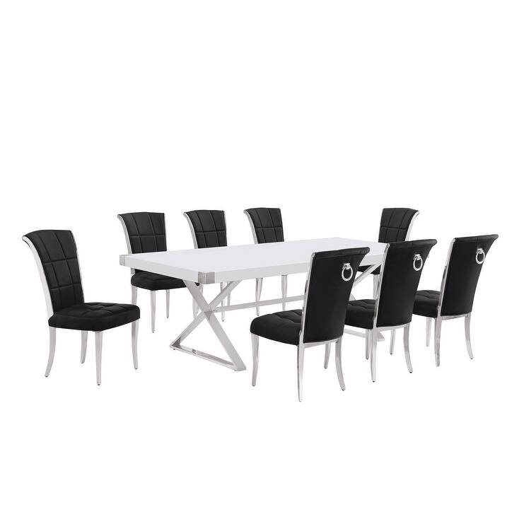 Best Quality Furniture D442/3-SC320-7 Dining Set with 94" White Lacquer Wood Top