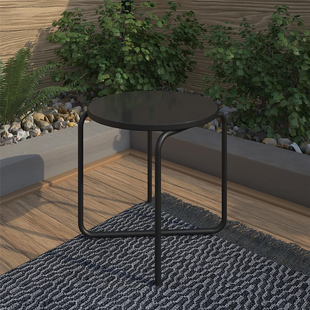 COSCO Modern Outdoor/Indoor 18" Round Glass Side Table