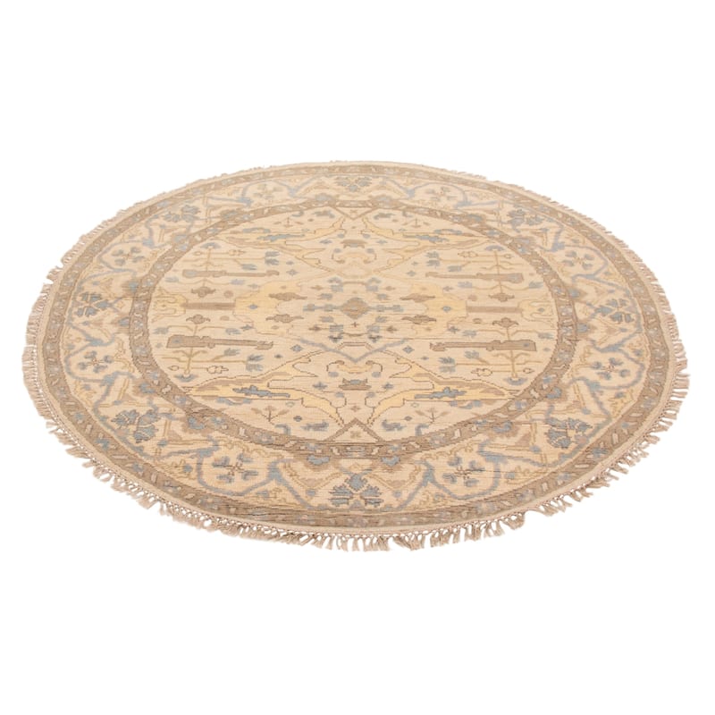 ECARPETGALLERY Hand-knotted Royal Oushak Ivory Wool Rug - 5'10 x 5'10