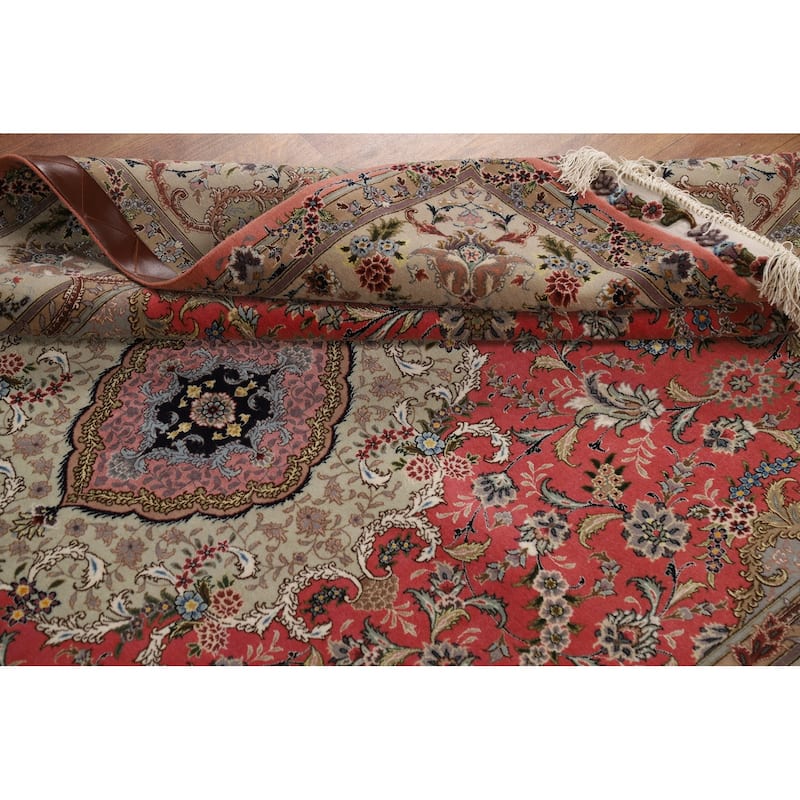 Handmade Pink Wool & Silk Tabriz Persian Area Rug Traditional Carpet - 5'0"x 7'6"
