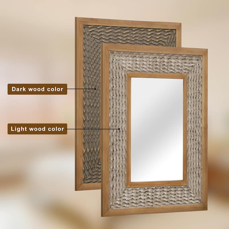 Rustic Farmhouse Wall Mirror, Natural Wood Decorative Vanity Mirror for Bedroom, Living Room, Bathroom, Entryway