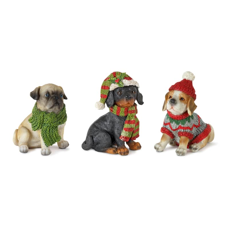 Set of 12 Red and Black Winter Dog Table Top 3.5"