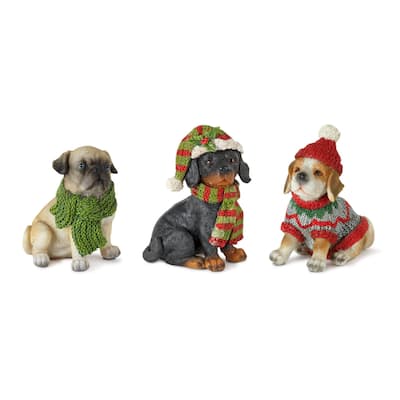 Set of 12 Red and Black Winter Dog Table Top 3.5"