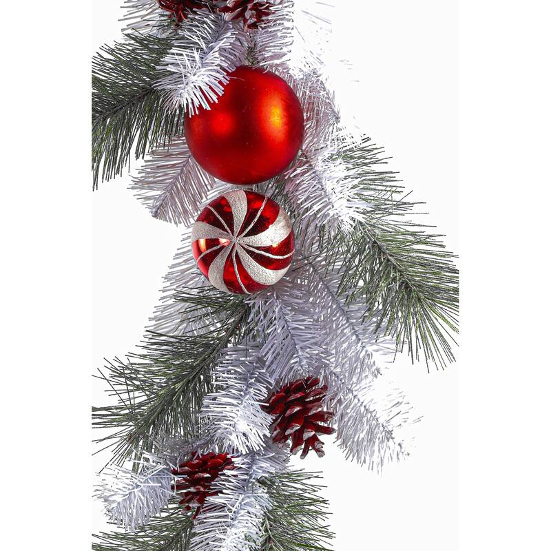 Christmas 6 ft. Garland w/ Pinecones, Red/White Ornaments - 6 Ft.