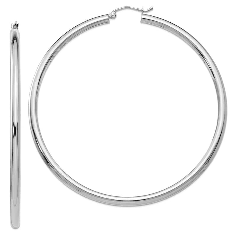 Curata 14k White Gold Polished 3mm Lightweight Classic Hoop Earrings - 14mm-65mm