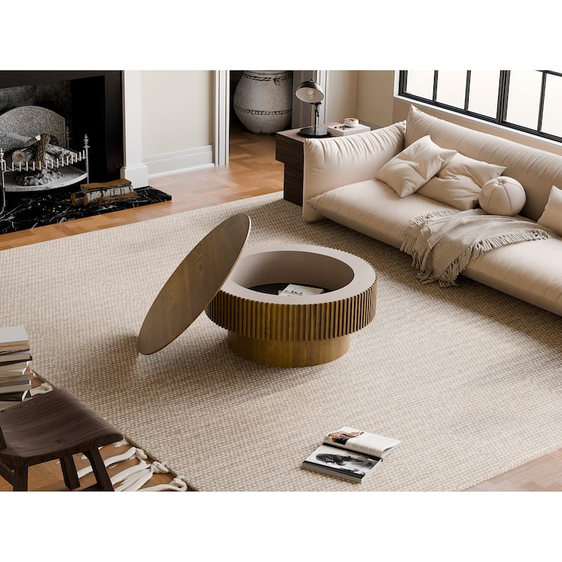 Modern 31.5" Round Coffee Table with Storage Solid Wood Veneer for Living Room and Bedroom Use
