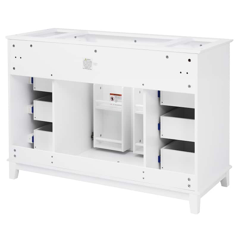 Roomfitters 46" Bathroom Vanity Cabinet Only (No Sink), 6 Soft-Close Drawers and Double Doors with 2-Tier Shelving, White