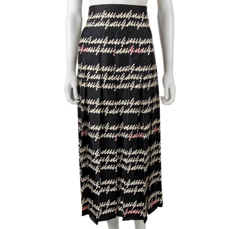 Gucci Script Print Silk Skirt - Black with Cream and Pink - IT 42
