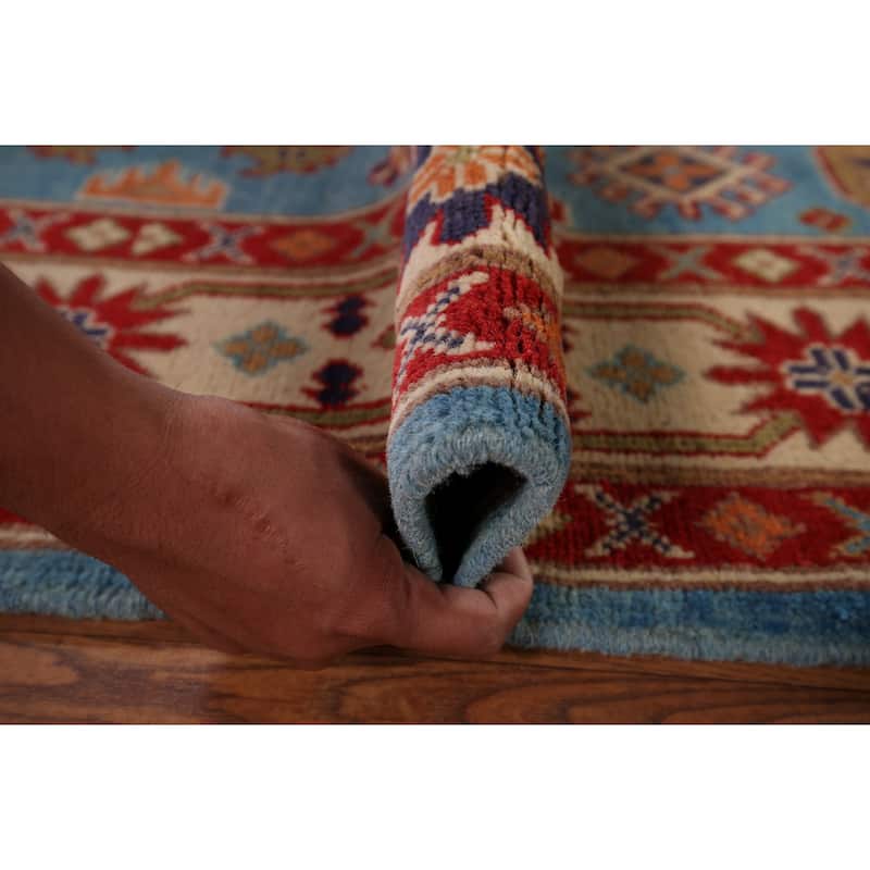 Blue Kazak Oriental Area Rug Handmade Traditional Wool Carpet - 4'0" x 6'4"