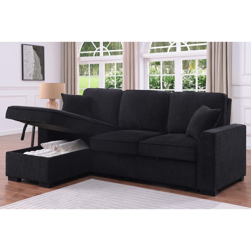 Chenille Reversible Sectional Sofa Convertible Pull Out Couch Bed