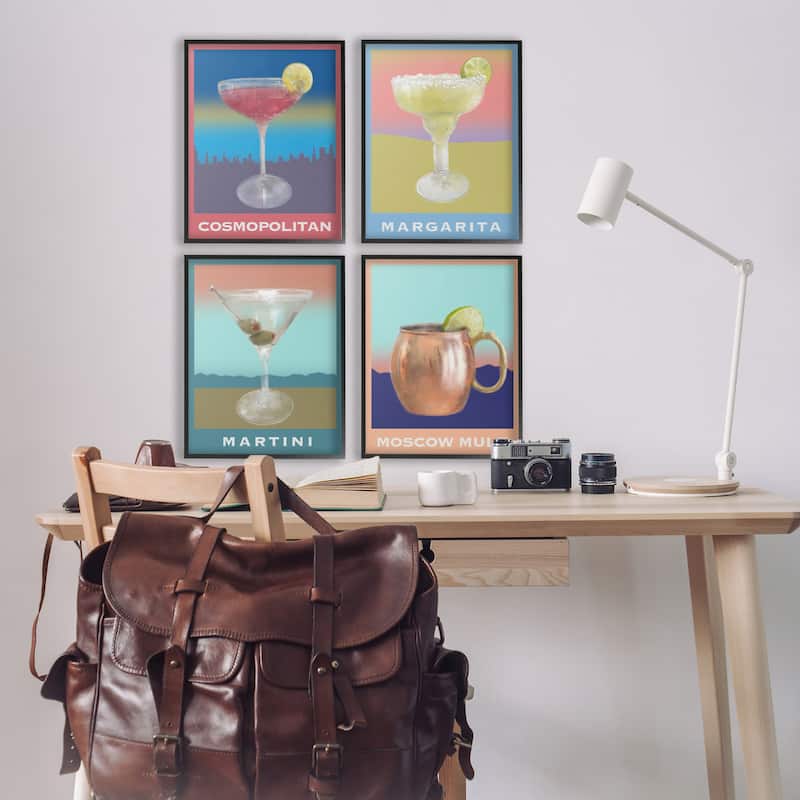 Stupell Cocktails over Muted Landscapes Framed Giclee Art Design By Matthew Piotrowicz (Set of 4)