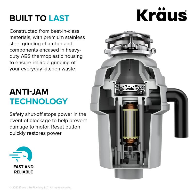 KRAUS WasteGuard Continuous Feed Garbage Disposal for Kitchen Sinks