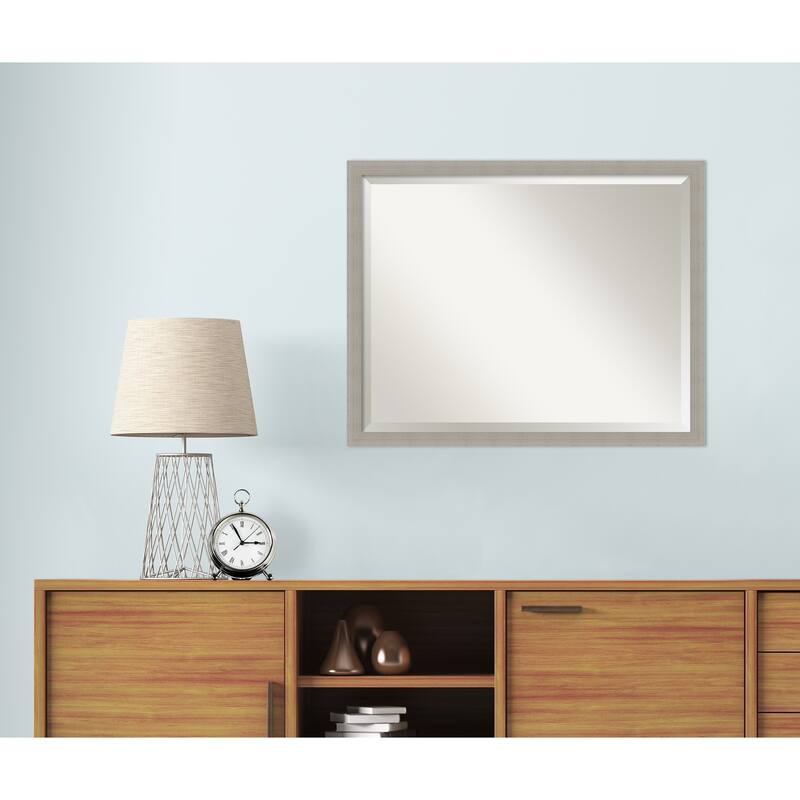 Woodgrain Stripe Beveled Wood Framed Wall Mirror