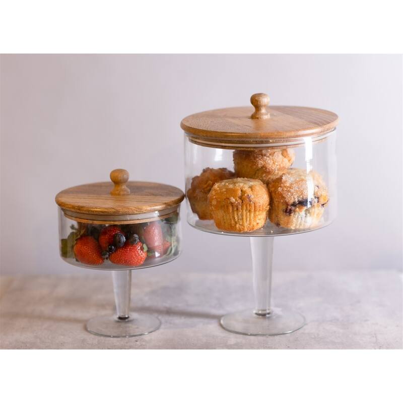 Sm. Pedestal Glass Jar with Wood Top