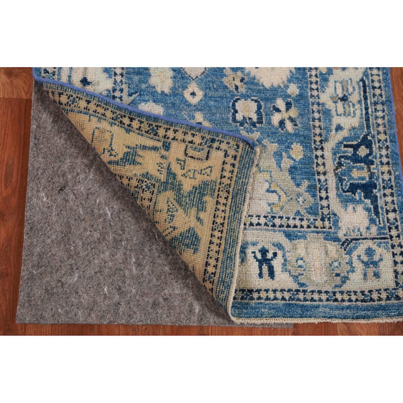 Hand Knotted Oriental 100% Wool Carpet Transitional All-Over Navy Blue & Blues Oushak Runner Rug - 16' 7'' X 2' 7''