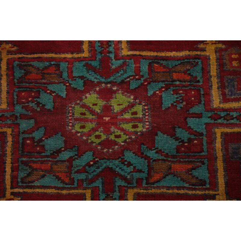 Hand Knotted Oriental 100% Wool Carpet Traditional Geometric Red Heriz Runner Rug - 10' 0'' X 3' 6''