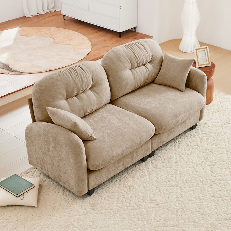 74" Loveseat Sofa, Modern Chenille Deep Seat Sectional Couch for Living Room, Tufted Backrest Love Seat with Pillows - Camel