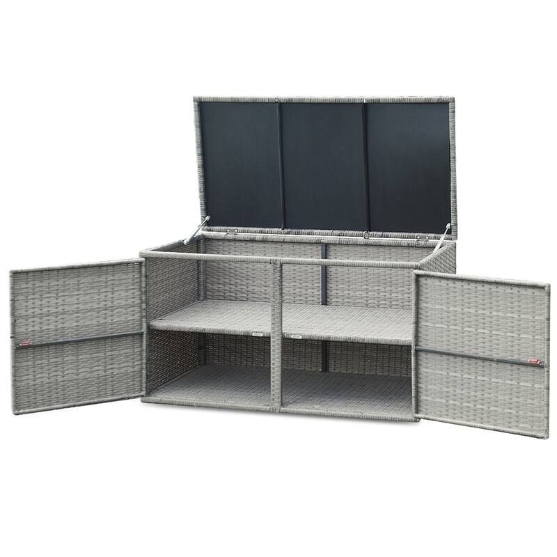 Gymax 88 Gallon Rattan Storage Box Outdoor Patio Container Seat w/ - See Details