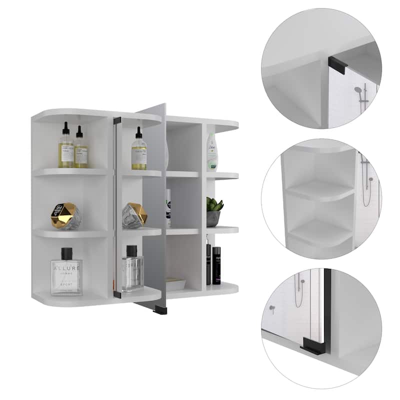6-Shelf Medicine Cabinet with Mirorr - White