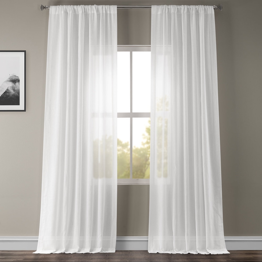White Sheer Curtains Back Tab Linen Look Transparent Curtain Voile Curtains 2pcs 
