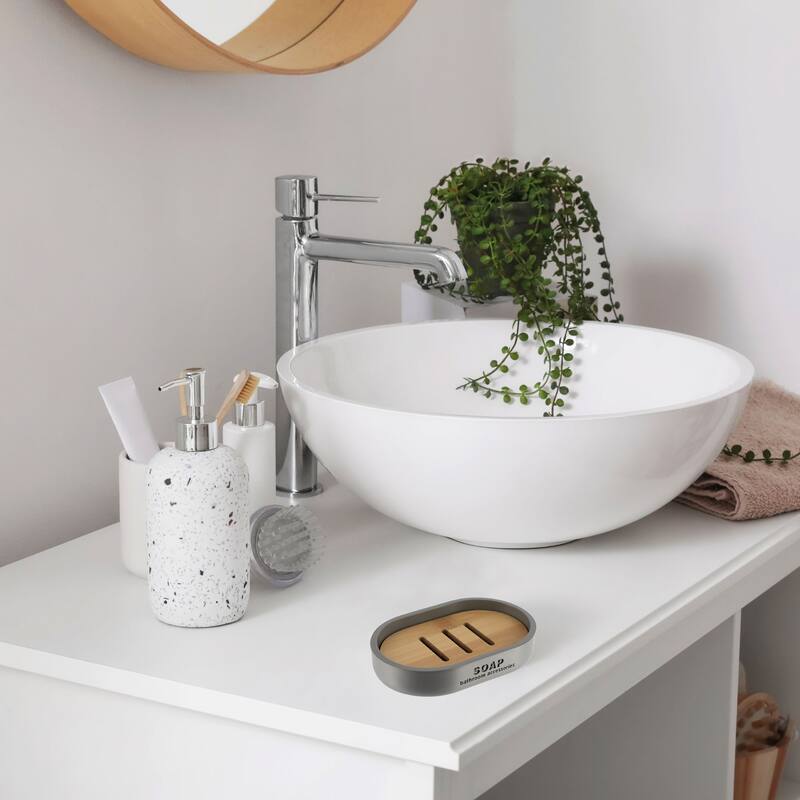 Chic Polyresin Soap Dish with Draining Bamboo Insert - 5 L x 3.4 W x 1 H
