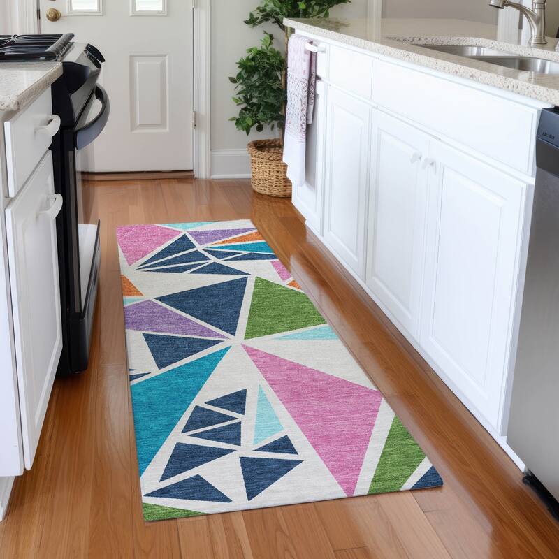 Premium Washable Super Soft Contemporary Mosaic Mayfield Rug - White - 2'3" x 7'6"