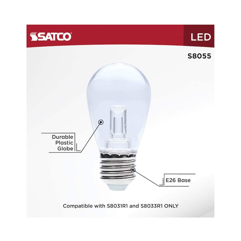 0.5 Watt LED String Light Replacement Lamp S14 Medium Base RGBTW Clear Remote Control 12 Volt 2-Pack