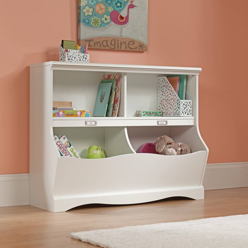 White Kids Storage Organizer with Multiple Cubbies for Toys and Books Child-Safe Design