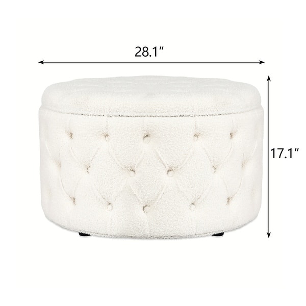 dimension image slide 2 of 9, Adeco Round Storage Ottoman Button Tufted Footrest Stool Bench