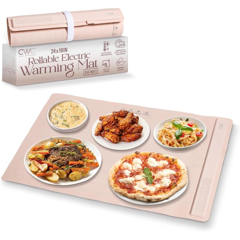 COOK WITH COLOR 350W Electric Food Warming Mat - Portable, Adjustable, Quick Heating Auto Shut-Off, Rollable Silicone Pad
