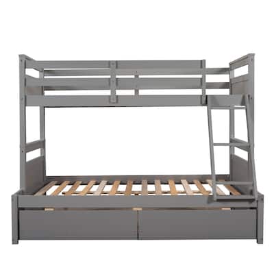 Wooden Twin over Full Bunk Bed with 2 Storage Drawers, Solid Pinewood Detachable Bunk Bed Frame, Divided Into 2 Individual Beds