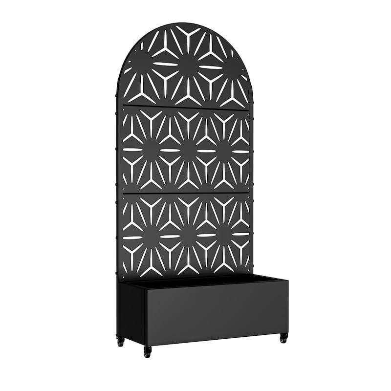 Metal Movable Planter Box with Trellis Privacy Screen Planter Box with Lockable Wheels