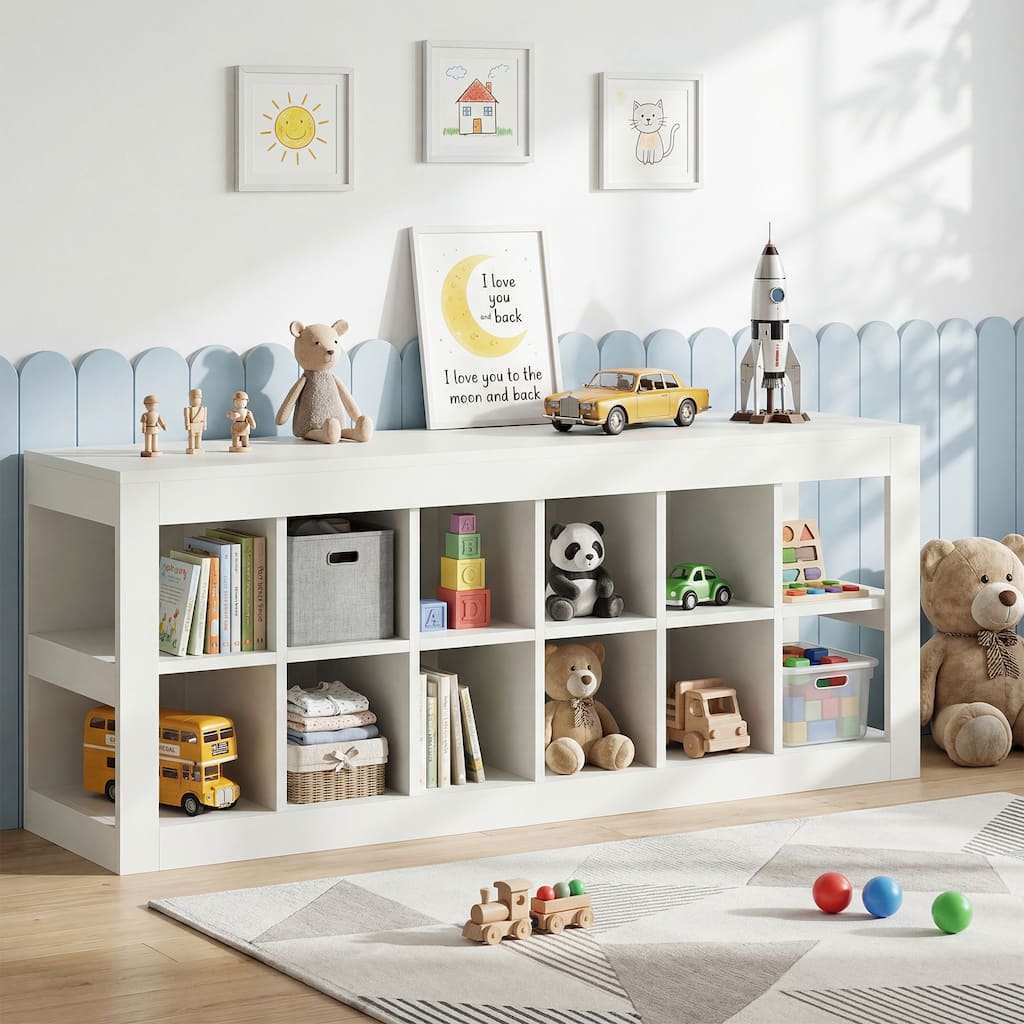 2-Tier Organizer Bookcase, 12 Cube Open Shelf Simple Compartments