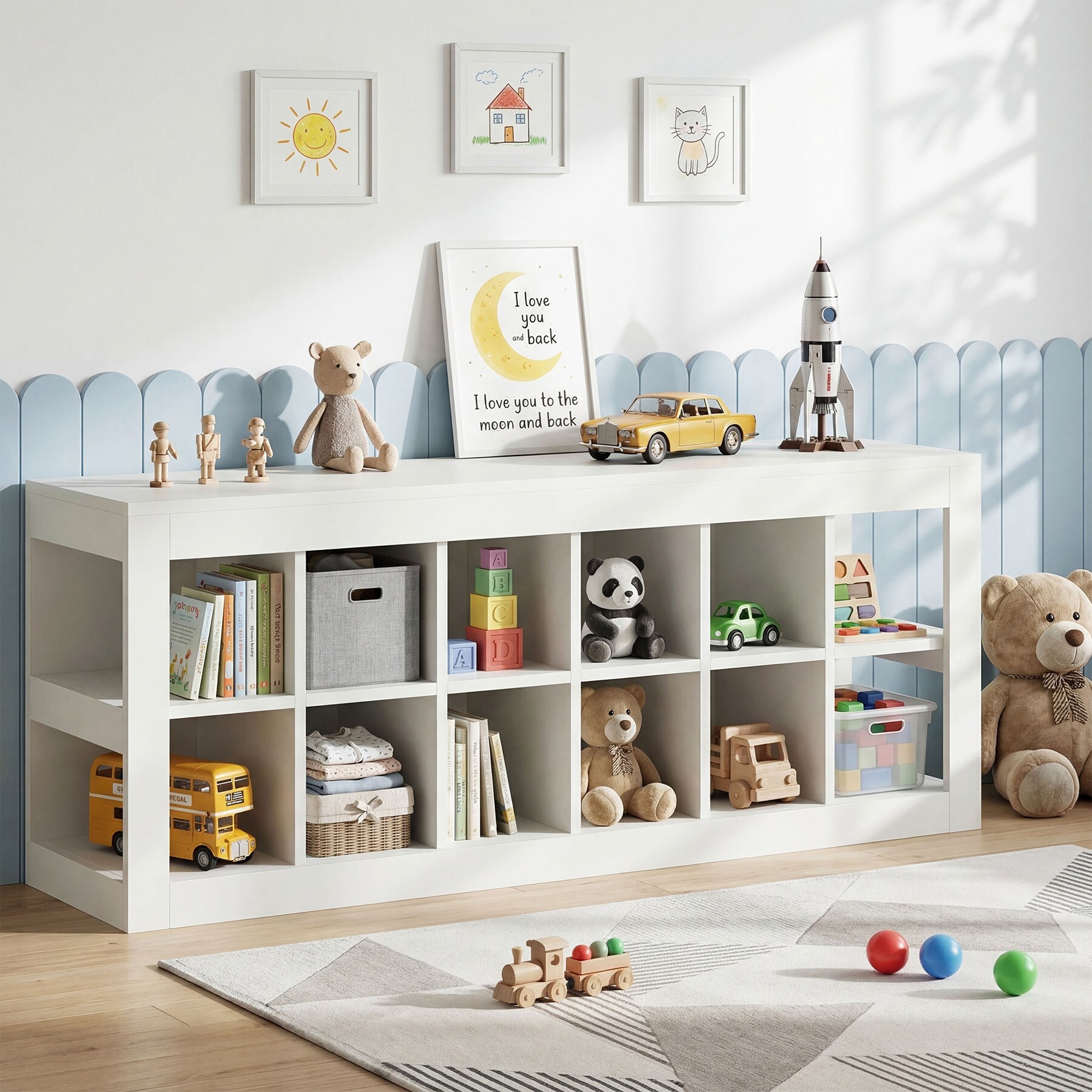 2-Tier Organizer Bookcase, Open Shelf Simple Compartments - Bed