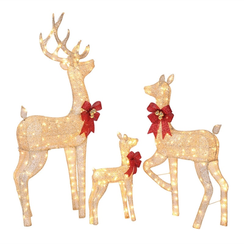 3-Piece Lighted Christmas Reindeer Family Set Outdoor Decorations Weather Proof Sparkling Deer Family - Gold - 5ft