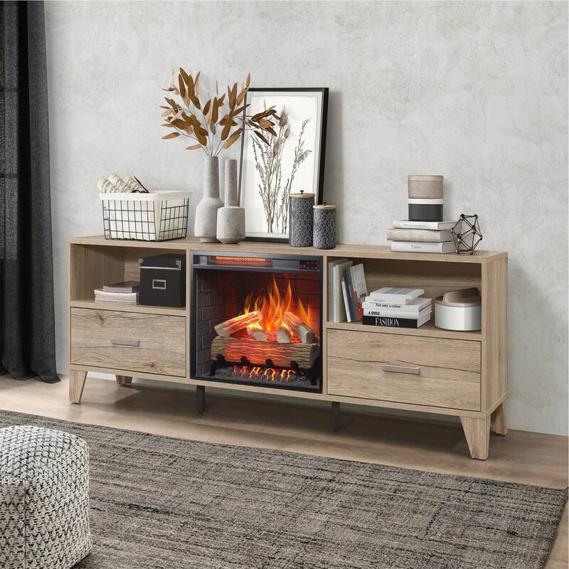 23" Infrared Heating Electric Fireplace Insert, with Log Set & Realistic Flame