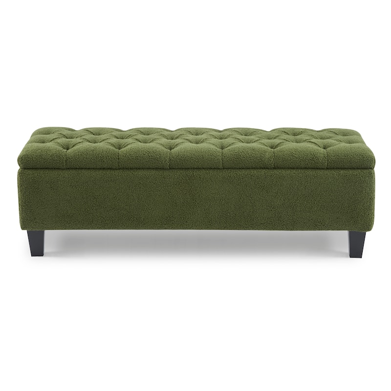 End of Bed Upholstered Ottoman Bench with Storage, Rubber Wood Legs