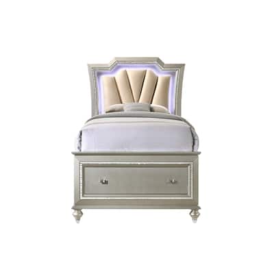 Kaitlyn Synthetic Leather & Champagne Finish Full Bed W/Led & Storage(Only Bed)