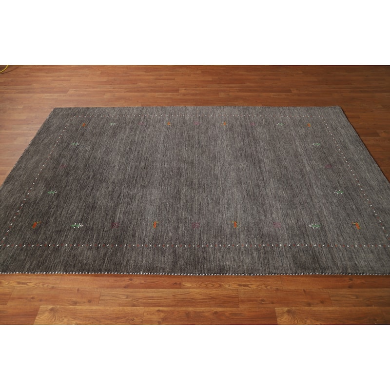 Hand Knotted Oriental 100% Wool Carpet Tribal Tribal Greys & Charcoal Gabbeh Area Rug - 7' 8'' X 5' 0''