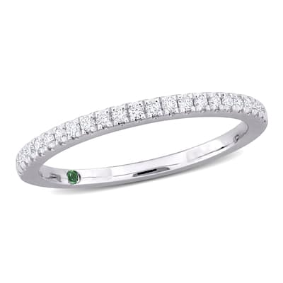 1/5ct TDW Lab-Grown Diamond and Tsavorite Accent Semi-Eternity Ring in 14k White Gold