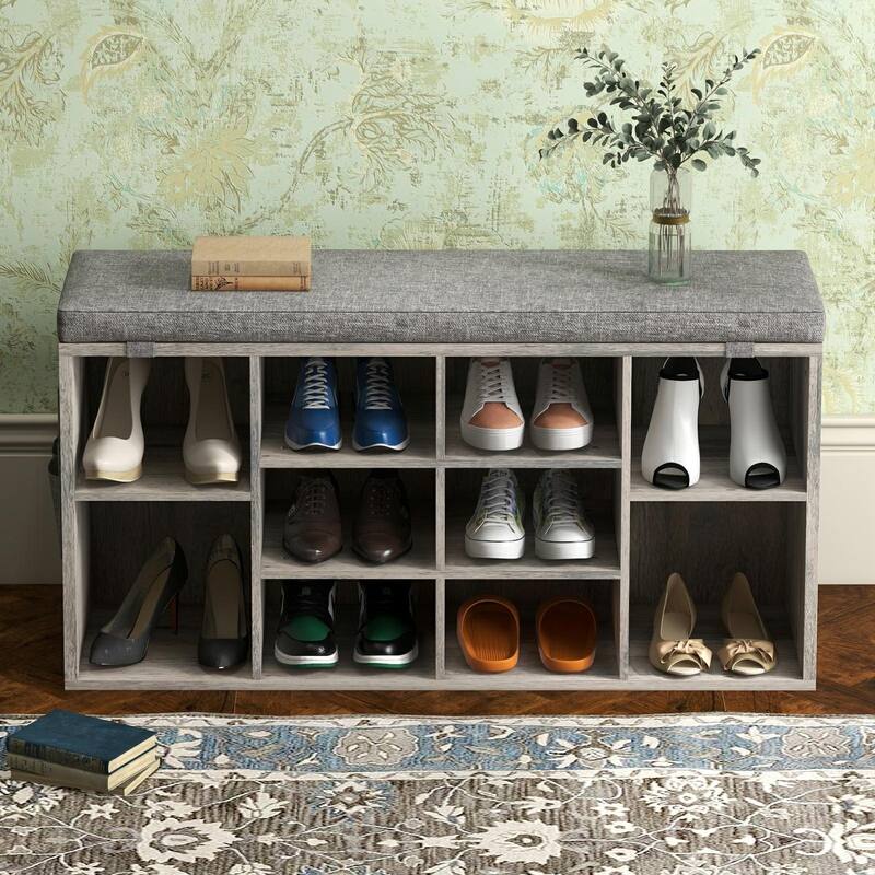 Entryway Shoe Bench with Storage, Padded Seat 40.9 inch