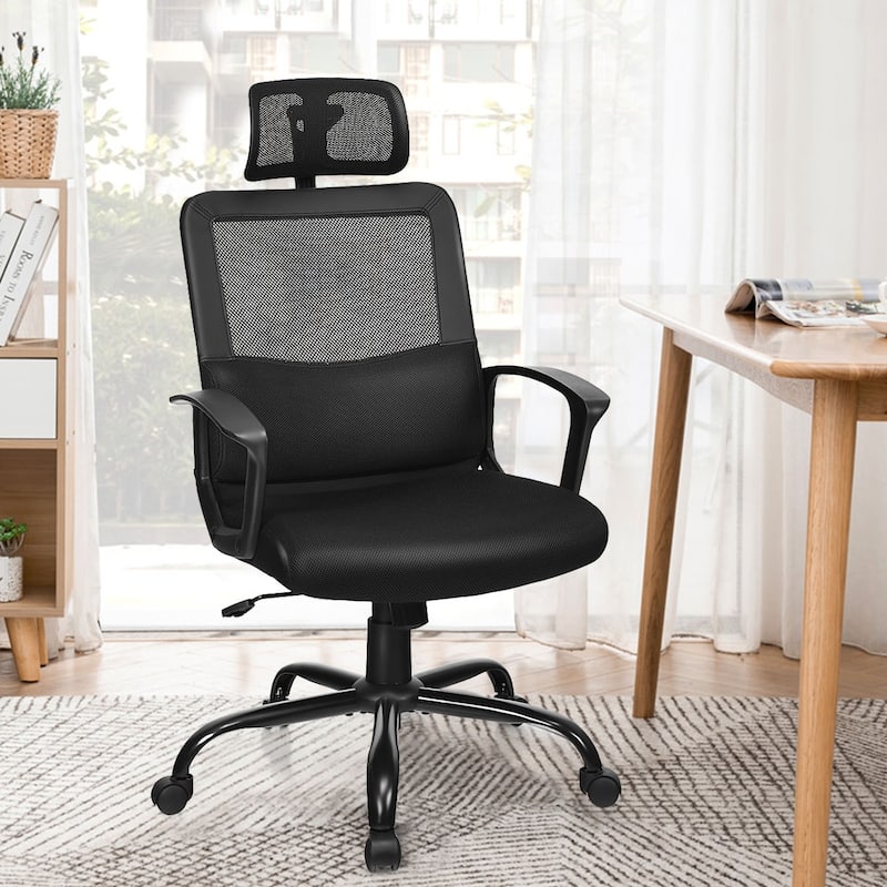 Costway Mesh Office Chair High Back Ergonomic Swivel Chair w/ Lumbar - Black