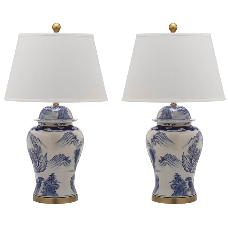 SAFAVIEH Lighting 29-inches Shanghai Blue/ White Ginger Jar (Set of 2) - 17"x17"x29.5"