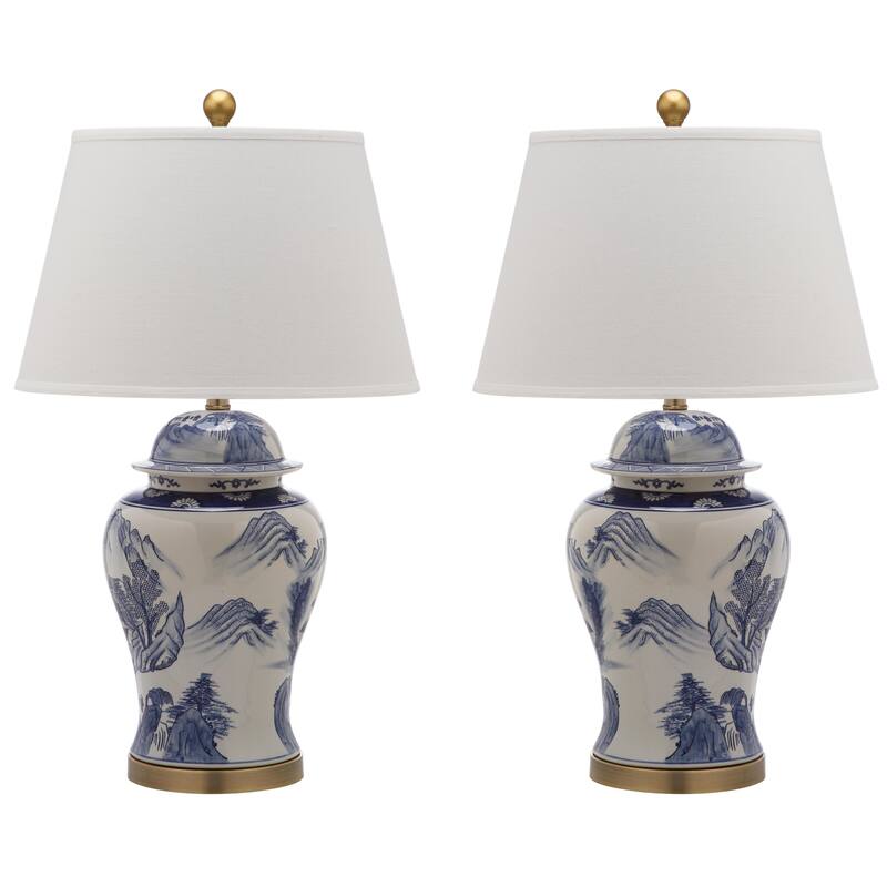 SAFAVIEH Lighting Tamiko 29-inches Blue/ White Ginger Jar (Set of 2) - 17"x17"x29.5" - 17Wx17Dx30H