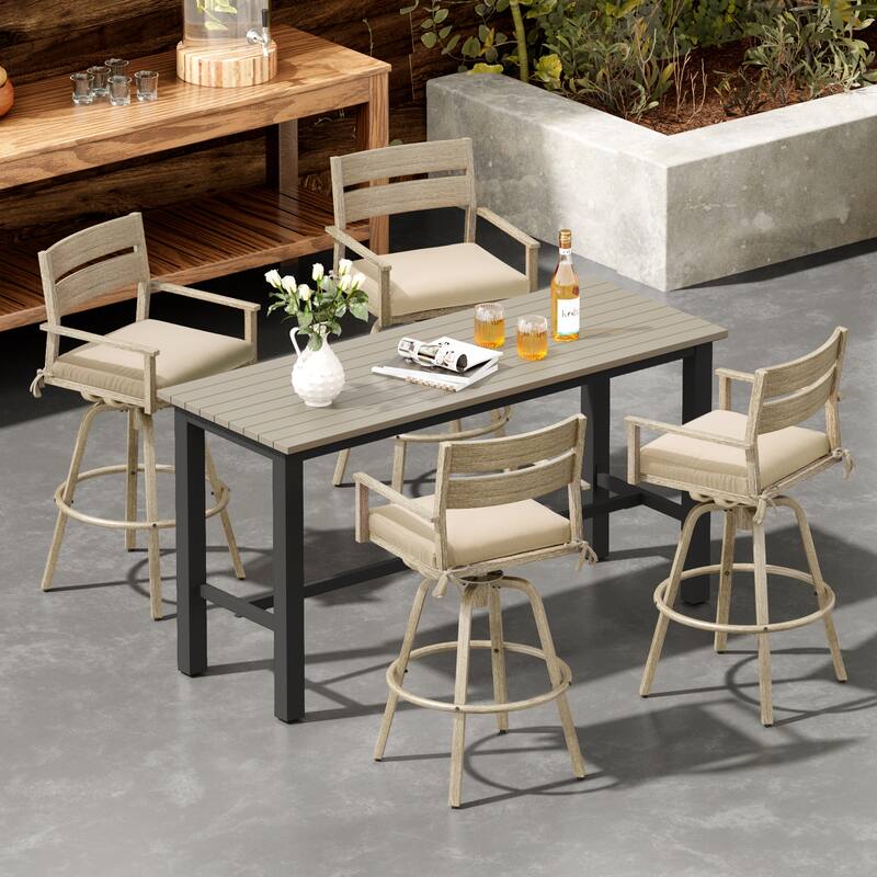 Outdoor Indoor Aluminum Patio Bar Stools Swivel Dining Chairs with Sunbrella Cushions - CanvasAntiqueBeige - 4-Piece