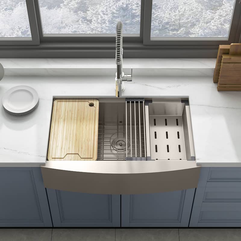 Sinber Farmhouse Apron Single Bowl 304 Stainless Steel Kitchen Sink - 33'' x  21'' x 10''